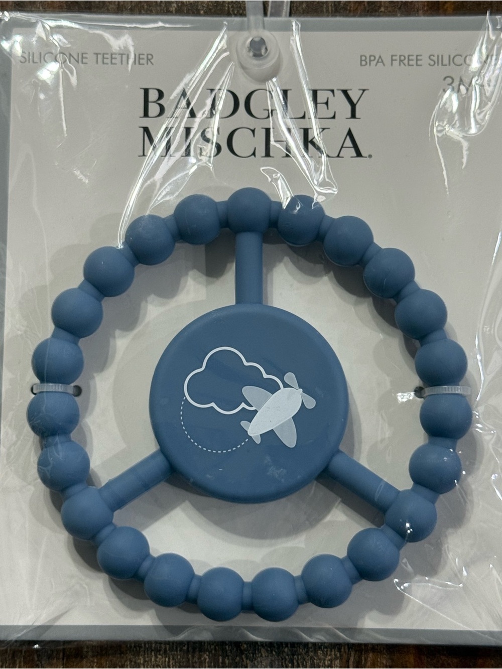 Badgley Mischka Blue Airplane BPA Free Silicone Baby Teether NWT